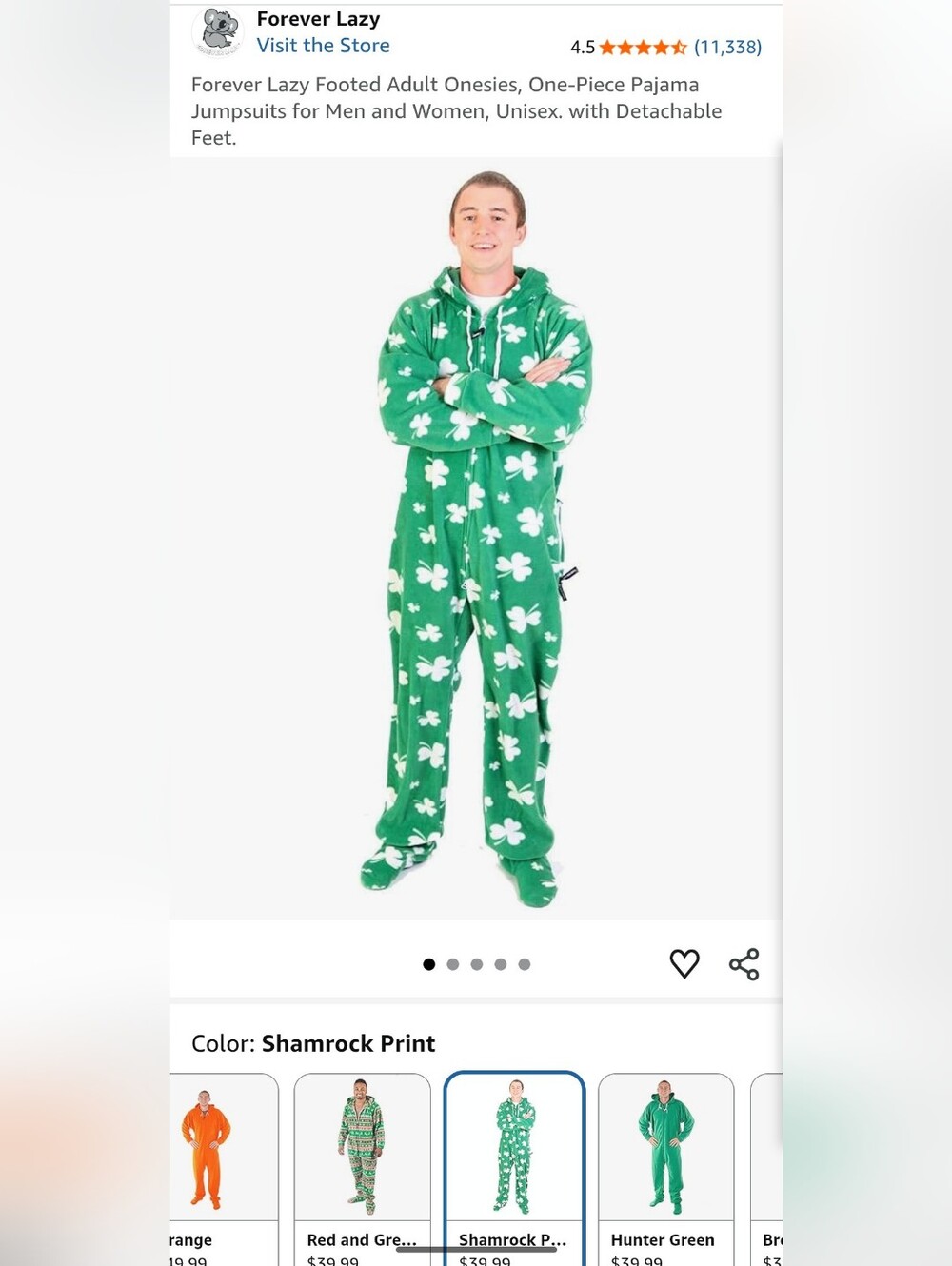 Green Shamrock Print Adult Onesie